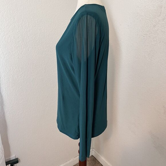 NWOT Kaileigh Women XL Jersey Knit Blouse Mesh Long Sleeve Blue Crew Neck Stretc - Picture 3 of 7